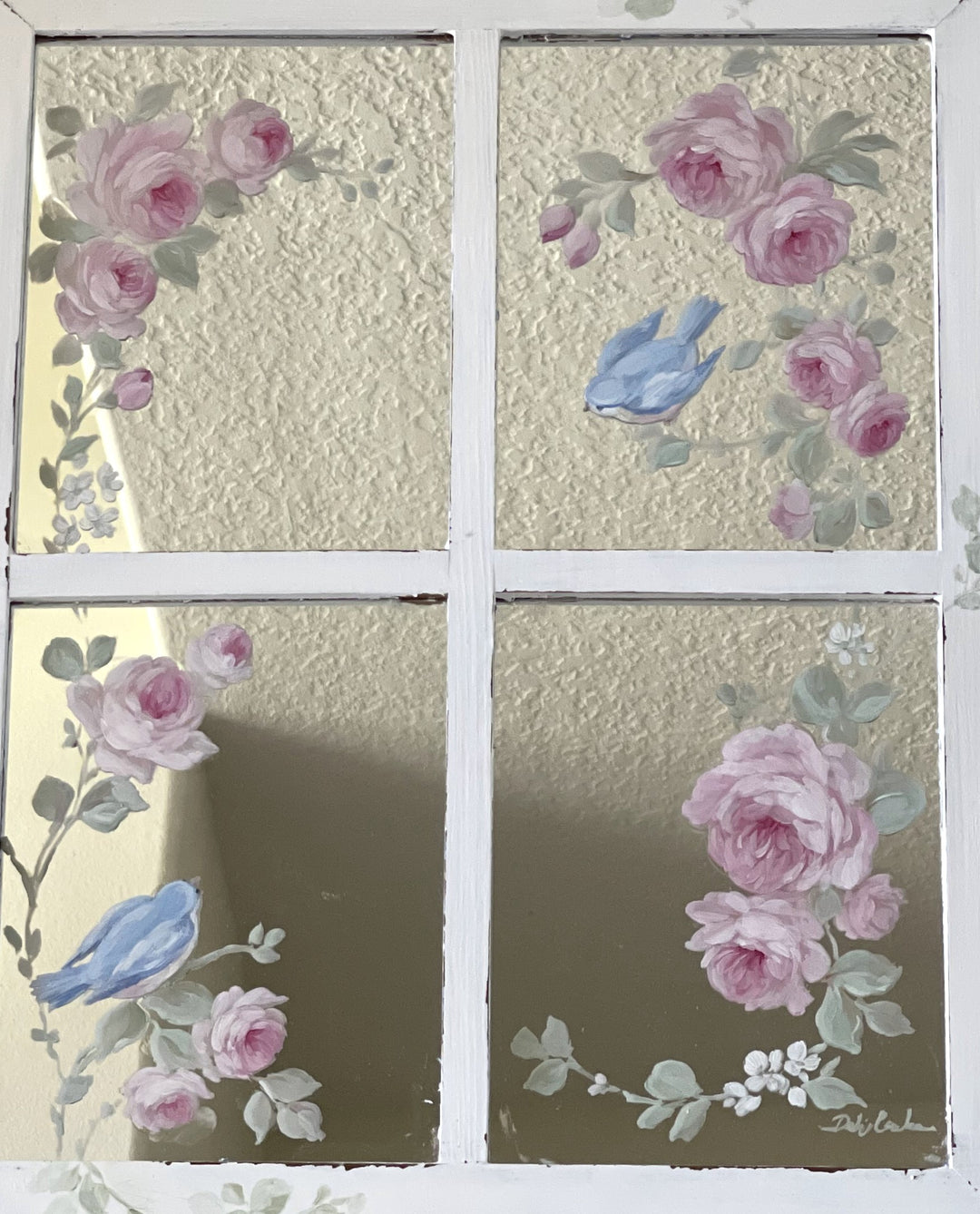 Shabby Chic Romantic Vintage  Bluebird and Roses Mirror Original by Debi Coules