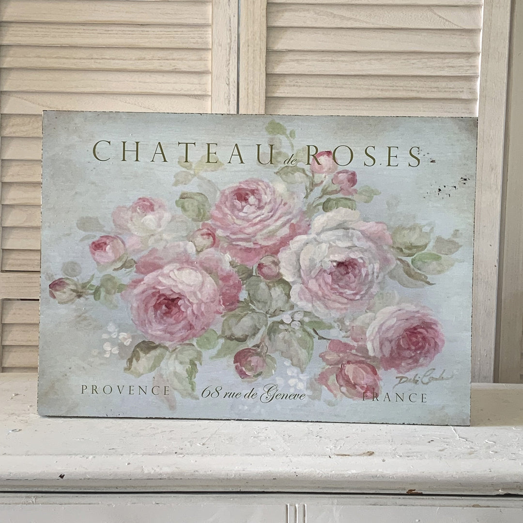 Romantic French Saying Sign Chateau de Roses Pink Roses Shabby Chic by Debi Coules