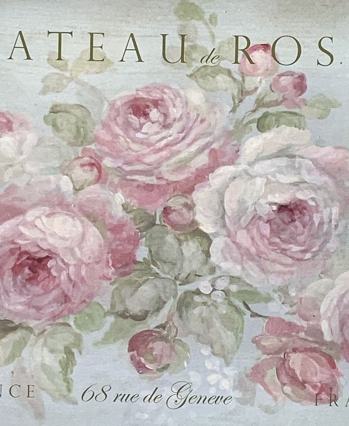 Romantic French Saying Sign Chateau de Roses Pink Roses Shabby Chic by Debi Coules