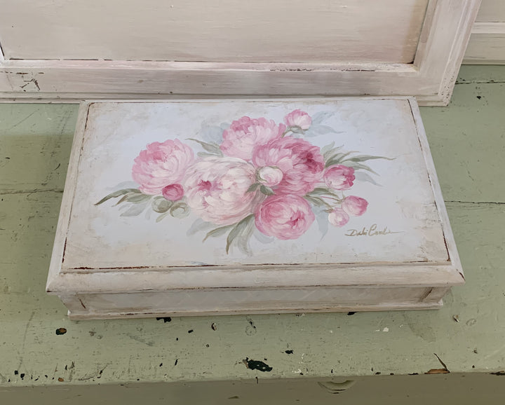 Shabby Chic Romantic Pink Peonies Keepsake Box by Debi Coules