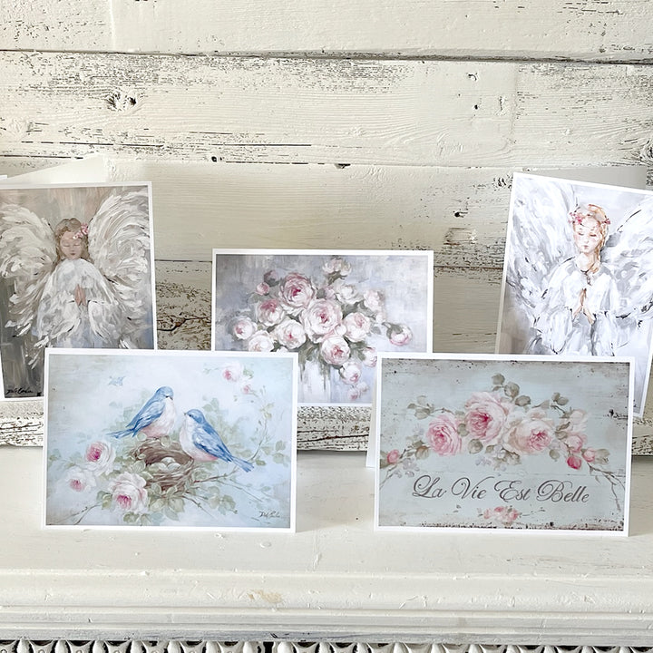 Shabby Chic "Roses & Hydrangeas" Greeting Cards Heavy Stock Original Debi Coules Art (Set of 5)