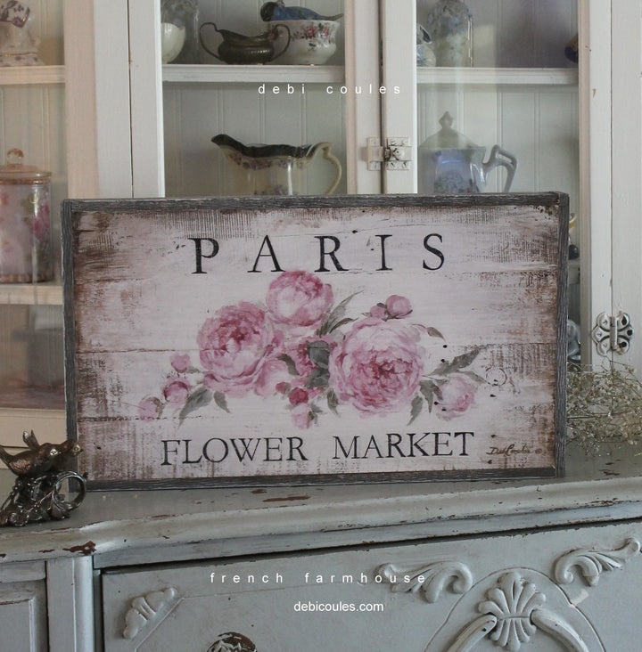 "Paris Flower Market" Barnwood Framed Wood Print