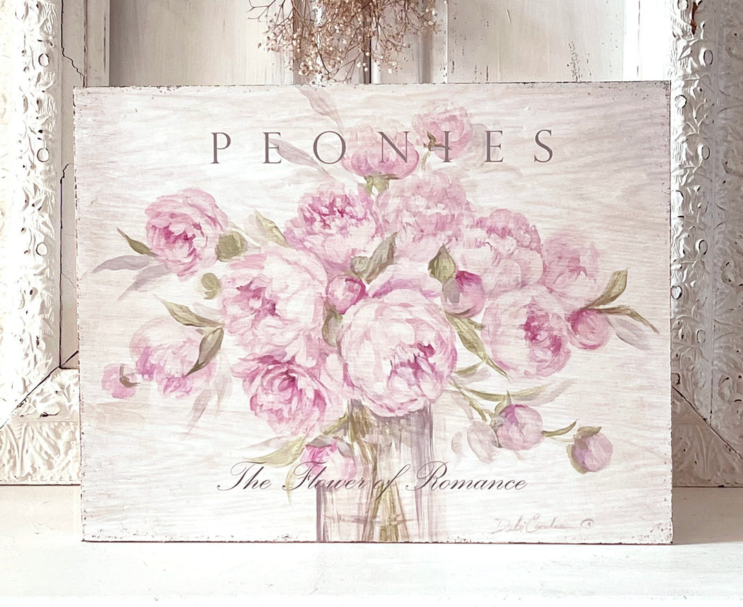 Shabby French Chic "Peonies" Wood Print Sign  Sign by Debi Coules