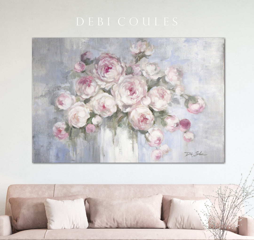 "Peonies in White Vase" Canvas Print