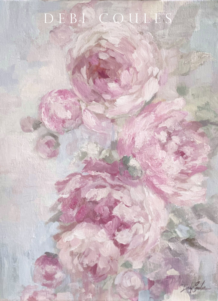 Shabby Chic "Peony Flowers" Pink Peonies Original Canvas Painting by Debi Coules