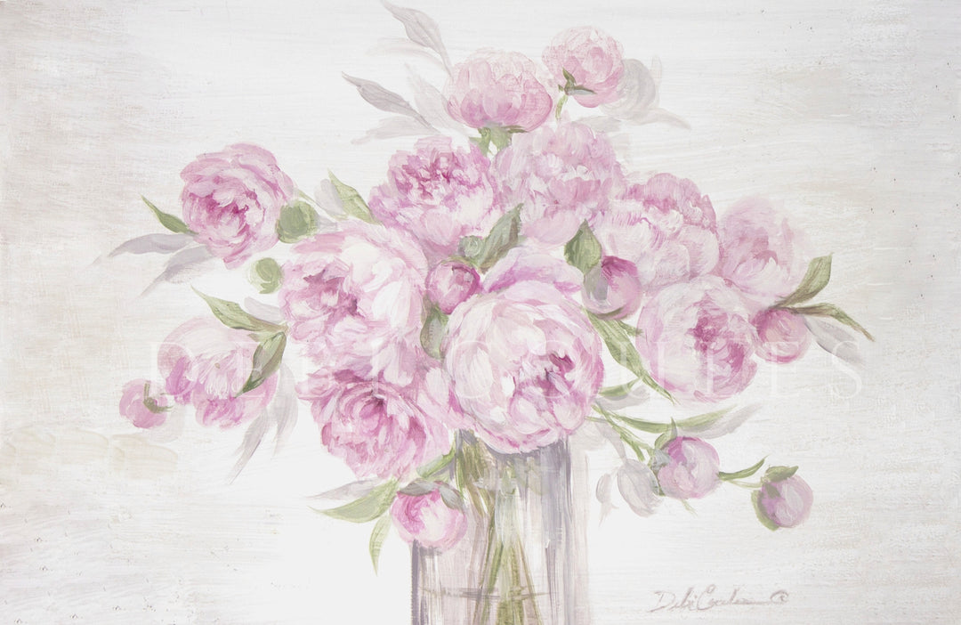 "Peonies In Pink" Shabby Chic Canvas Giclée Print by Debi Coules