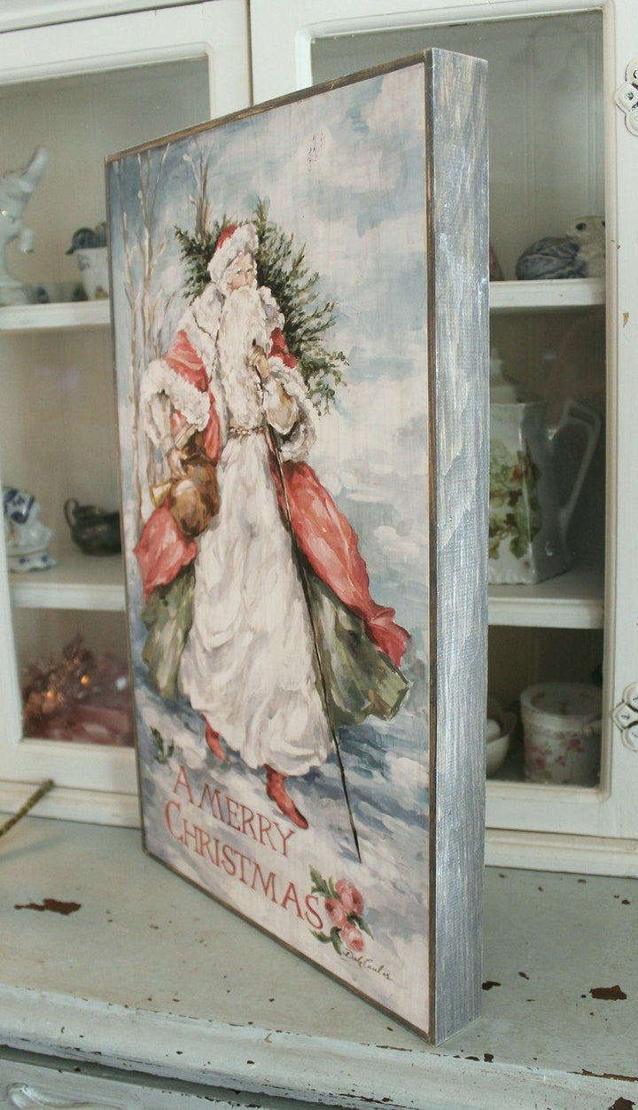 Rustic Christmas Santa Art on Wood Side View