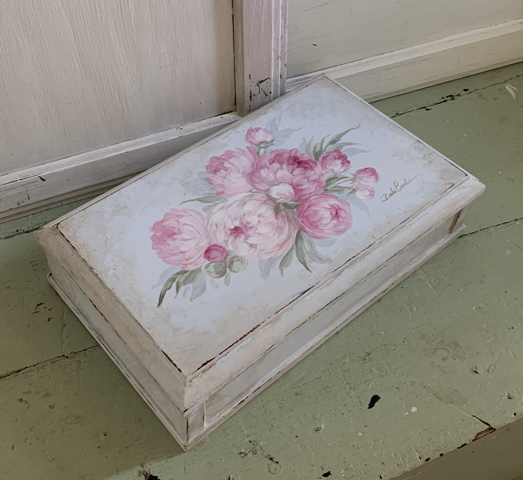 Shabby Chic Romantic Pink Peonies Keepsake Box by Debi Coules