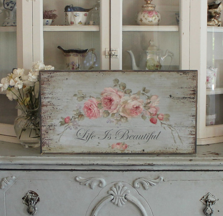 "Life Is Beautiful" Barnwood Framed Wood Print